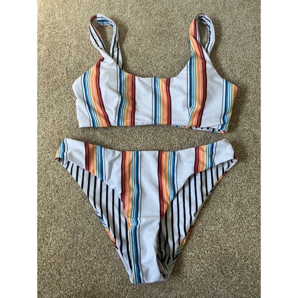 NWOT Striped Bikini Set 2 Piece Swimsuit Top Bottom Shein Womens Colorful size s - Picture 1 of 3